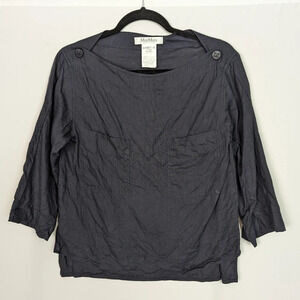 Max Mara Italy sz 2 100% Linen Blouse Boxy Popover Top Relaxed Kimono Pockets